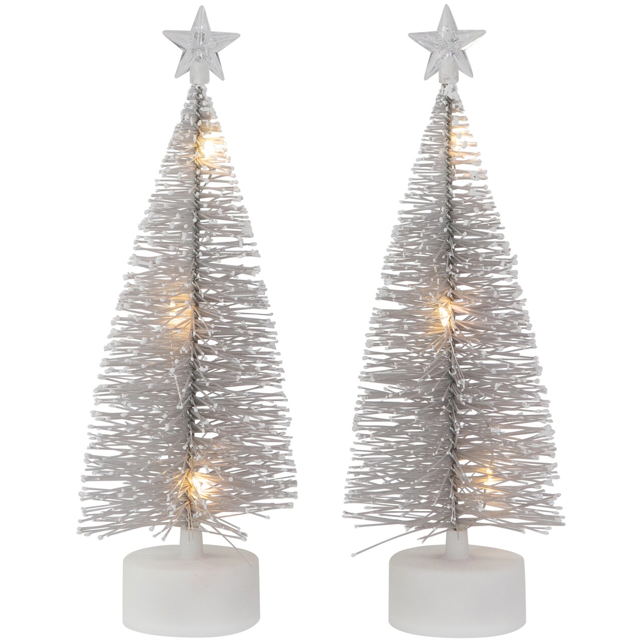 Northlight LED Lighted Mini Bottle Brush with Star Topper Christmas Village Trees - Set of 2